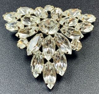 Vintage High End Large Brooch Pin Crystal Marquise Rhinestones Silver Tone