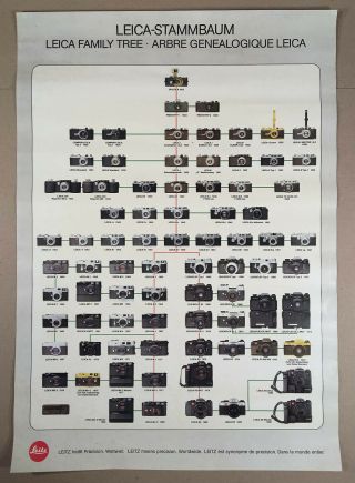Vintage 1980 Leitz Leica Cameras Family Tree Stammbaum Poster