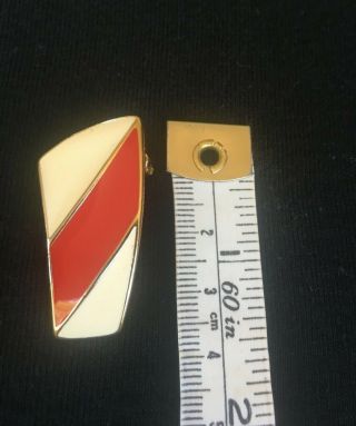 Trifari Vintage Gold Tone Red And White Enamel Clip On Earrings 3