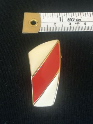 Trifari Vintage Gold Tone Red And White Enamel Clip On Earrings 4