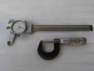Vintage Brown & Sharpe Swiss Made 6 " Dial Caliper 599 - 579 - 4 And 0 - 1 " Micrometer