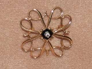 Vintage 10k Gold Diamond Filigree Flower Pin Signed R 2.  8 Grams