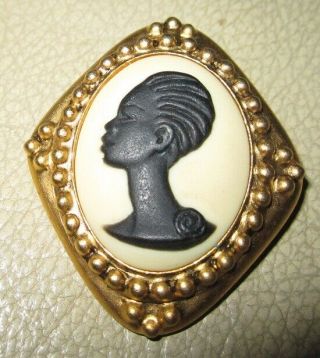 Vintage Coreen Simpson African Cameo Costume Jewelry Brooch/pin