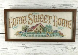 Vintage Framed Needlepoint Cross Stitch Home Sweet Home Sampler 22 X 10