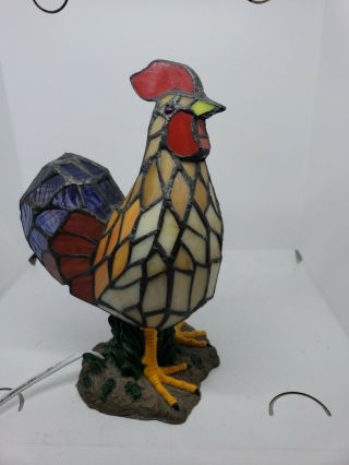 Vintage Mosaic Stained Glass Chicken Hen Rooster Accent Table Lamp