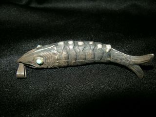 4 " Vintage Sterling Silver Flexible Koi Fish Pendant W/ Turquoise Eyes - Marked