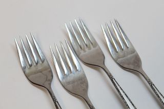 4 Vintage Oneida Community Via Roma Stainless Steel Flatware Youth Forks (2nd) 2