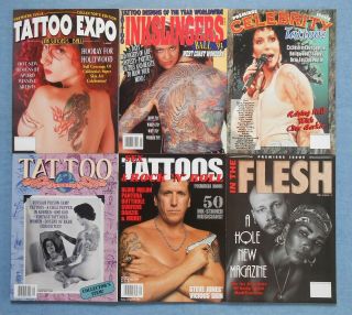 6 Vintage Tattoo Magazines - 1992 - 94 - Expo,  Celebrity,  Ink Slingers Ball,  Flesh