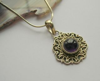 Lovely Vintage Sterling Silver Amethyst Flower Pendant On 18 " Chain Necklace Vgc