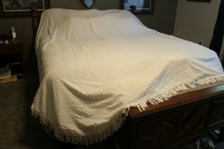 Vintage Morgan Jones Bright White Cotton Popcorn Chenille Bedspread Lurex 108x10