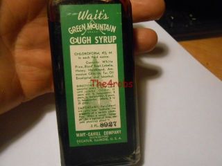 Vintage Bottle of Wait ' s Green Mountain Cough Syrup 6