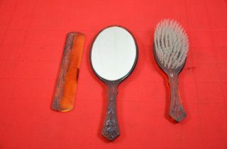 Vintage Avon Cameo Vanity Dresser Set Mirror Brush & Comb Moonwind Dust 529