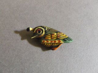 Small Vintage Hand Carved And Painted Lacquered Wood Quail Bird Pin