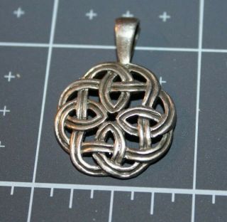 Vintage Sterling Silver Round Braided Celtic Knot Pendant 1 " Marked 925