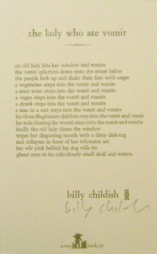 Billy Childish / The Lady Who Ate Vomit Signed Broadside First Edition