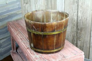 Vintage Wood Slat Bucket Pail 12 1/2 " X 10 " Tall Old Farm House Decor Flower Pla