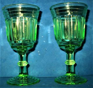 Set 2 Cordial Stems Vintage Hazel Atlas Glass Green Depression Century Pttn