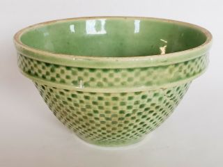 Vintage Green Yellow Ware Mccoy 6 " Mixing Bowl Checkerboard Honeycomb Pattern