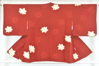 Vintage Silk Kimono Jacket:sewing Shibori Dark Red Autumn Leaf@ks93