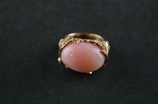 Vintage Gold Sterling Silver Dome Ring W Pink Stones - 9g