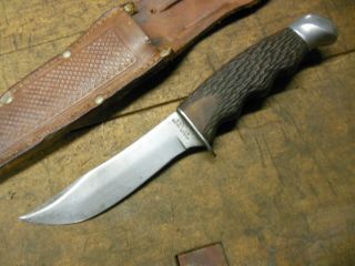 Vintage Schrade - Walden 147 Fixed Blade Hunting Knife W/sheath Old Woodsman Tool