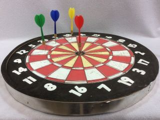 Vintage Dart Board 18in 2 Sided Baseball back with Darts. 5