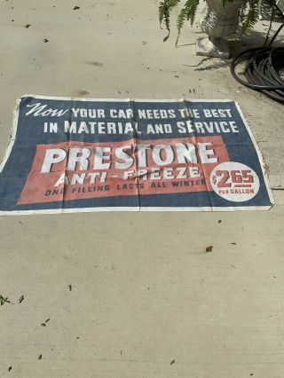 Wonderful Vintage Large Prestone Fabric Banner Advertising Flag Sign