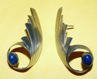 Vtg Native Navajo Old Pawn Southwestern Sterling Silver W/ Blue Lapis Earrings