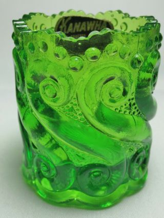 Vintage Toothpick Holder - Kanawha Dunbar Wv Art Glass - S Repeat - Green W/label