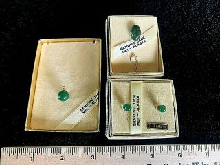 Vintage Alaskan Jade Set His & Hers: 14k Gold Earrings,  Pendant&tie Tack -.