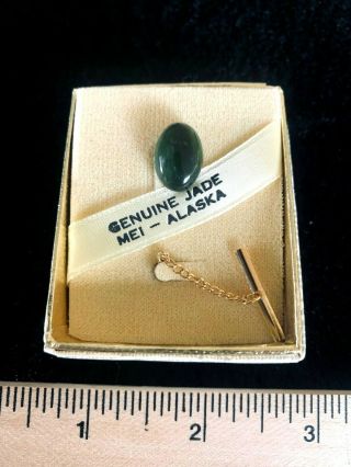 VINTAGE Alaskan Jade Set HIS & HERS: 14K Gold Earrings,  Pendant&Tie Tack -. 4