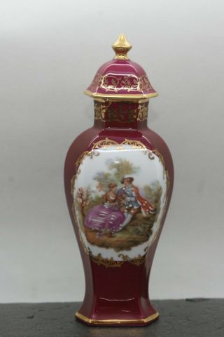 Vintage French Limoges Rehausse Ruby Red Porcelain Lidded Vase