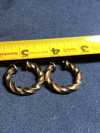 Vintage Sterling Silver 14k gold Post and Rope 1 3/8 diameter Hoop Earrings 3