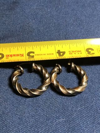 Vintage Sterling Silver 14k gold Post and Rope 1 3/8 diameter Hoop Earrings 4