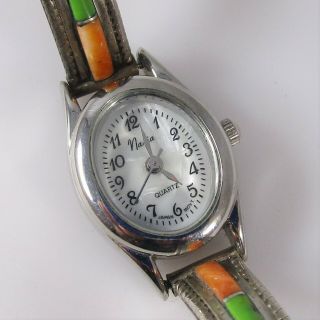 Nadia Southwest Style Wristwatch Vintage Signed Sterling Silver 23.  9g -