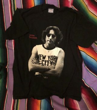 Vintage John Lennon 1996 Nyc Beatles T - Shirt Size Xl Black Made In Usa