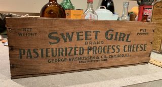Vintage Wood Cheese Box Sweet Girl Pasturized American Sign Advertising Cabin Us