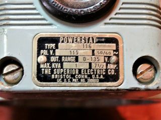 Vintage Superior Electric Powerstat Type 116 Output 0 - 135V,  7 1/2A TESTED/WORKS 2