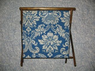 Vintage Knitting Sewing Folding Fabric Wood Frame Tote Storage Stand Caddy Blue 3