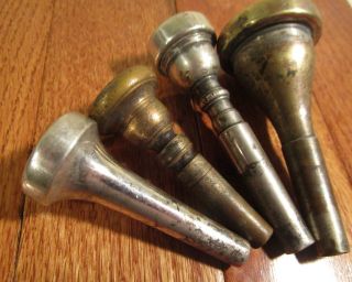 4 Vntg Mouthpieces Trumpet Cornet Tuba Or Trombone Brass