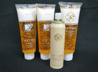 Set Of 4 Vintage Avon Soft Musk Body Spray And Bath & Shower Gelee