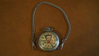 Vintage Betty Boop Pocket Watch With Silver Chain But