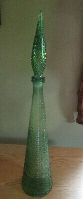 Vintage Mid Century Modern Mcm Green Glass 23 " Genie Decanter With Stopper Italy