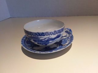 Vintage Old Occupied Japan Blue And White Porcelain Dragon Tea Cup & Saucer