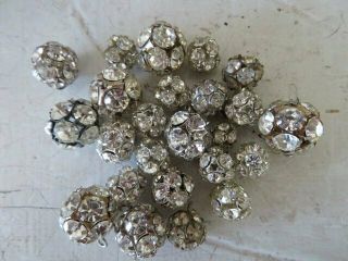 24 Gorgeous Little Old Vintage Rhinestone Balls Beads 1/4 " To 1/2 " Prong Set