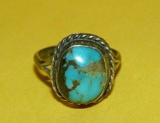 Vtg Native Navajo Old Pawn Southwestern Sterling Silver & Turquoise Ring Size 5