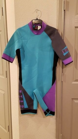 Vintage Nike Aqua Gear Wetsuit Long Sleeve Short Pants Neoprene Blue Purple Sz L