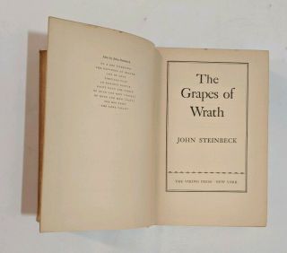 The Grapes of Wrath by John Steinbeck - 1939 printing 3