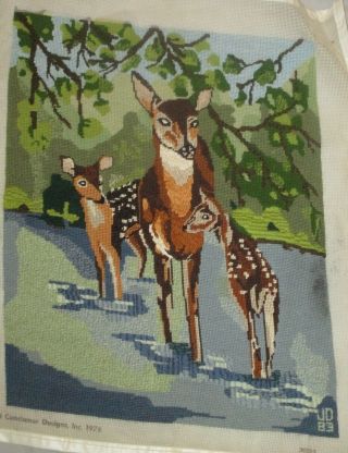 Vintage Large Deer Needlepoint Finished Tapestry 20 " X16 Ready - To - Frame Candemar
