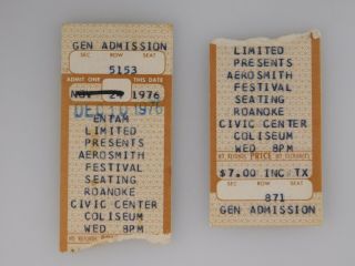 Vintage | Aerosmith Concert Ticket Stubs (2) 1976